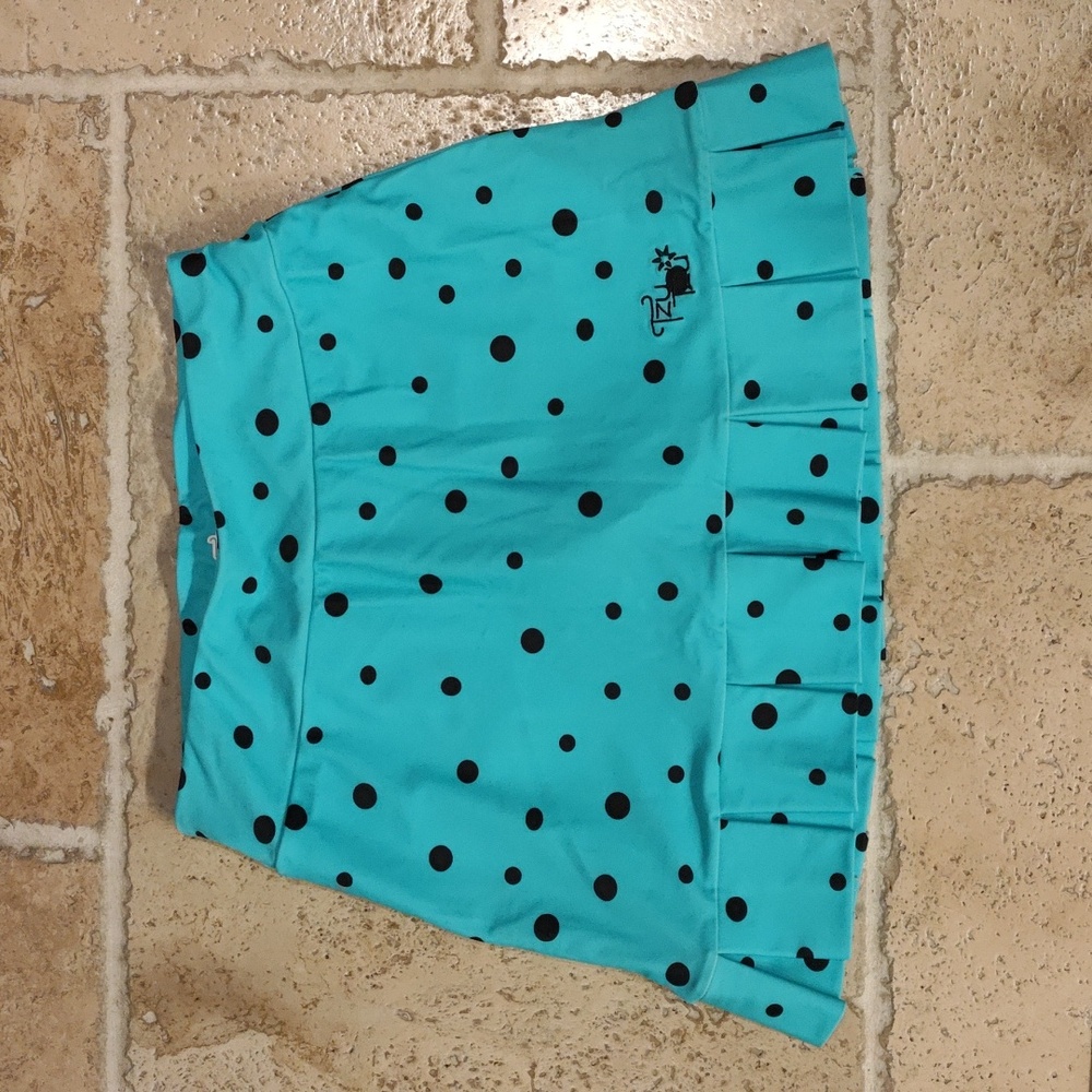 Tzu Tzu Turquoise Blue Polka Dot Ruffle Golf Skort